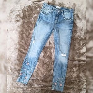 Zara Embroidered Floral Jeans